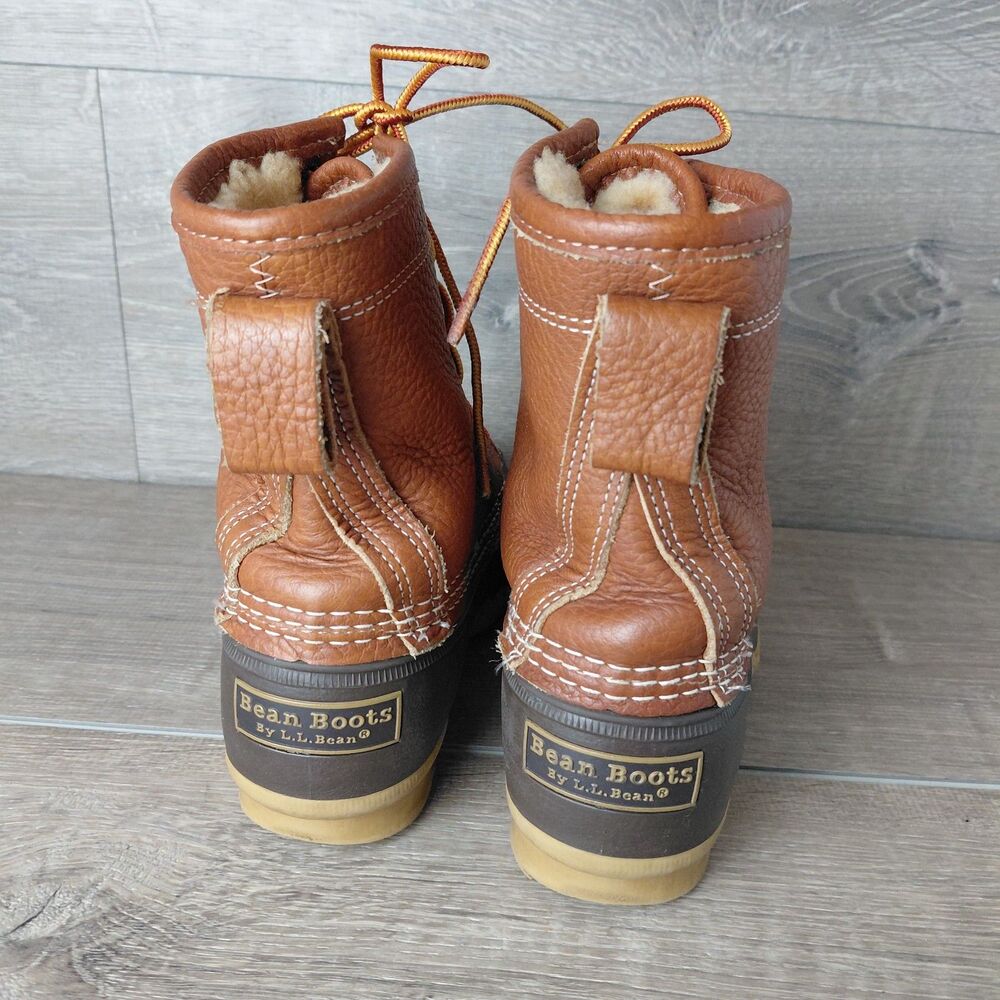 VTG LL Bean Duck Boots Womens 7 Brown Leather Rubber Ankle Insulated Maine USA - Picture 6 of 10